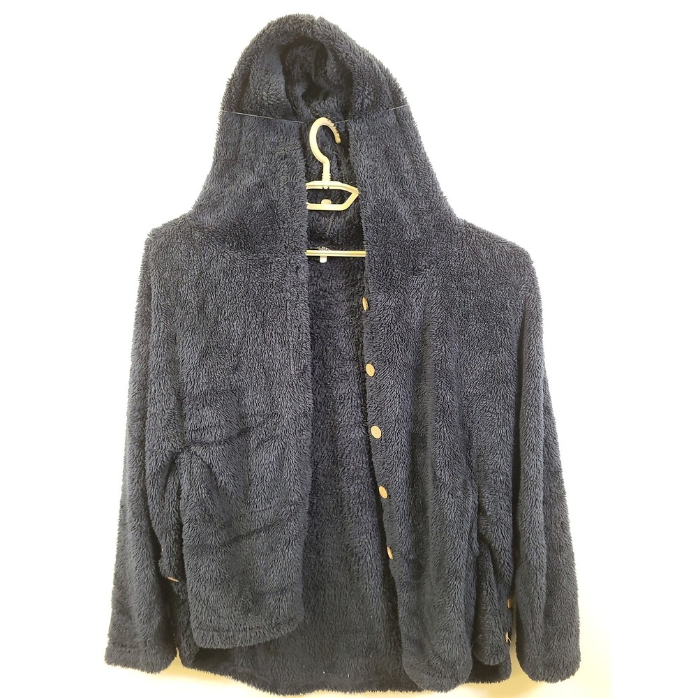 Womens Fleece‎ Hooded Jacket Navy Blue Button Up Coat 5xl Polyester Fee Et Rit